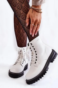 Damskie Botki Na Platformie Big Star KK274539 Białe