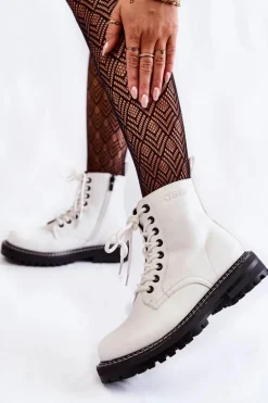 Damskie Botki Na Platformie Big Star KK274539 Białe