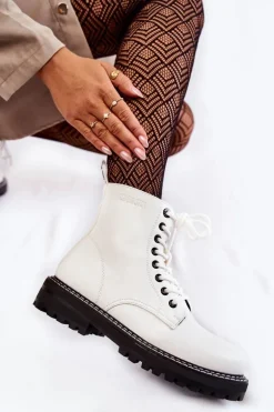 Damskie Botki Na Platformie Big Star KK274539 Białe