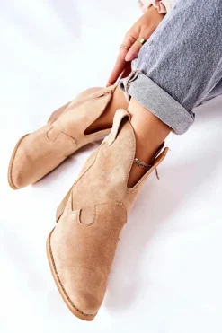 Damskie Botki Na Słupku Beżowe Meronet