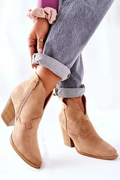 Damskie Botki Na Słupku Beżowe Meronet