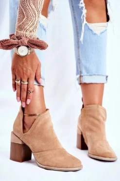 Damskie Botki Na Słupku Beżowe Wycięte Meliori
