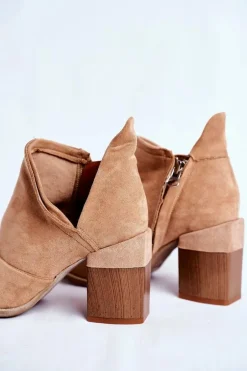 Damskie Botki Na Słupku Beżowe Wycięte Meliori