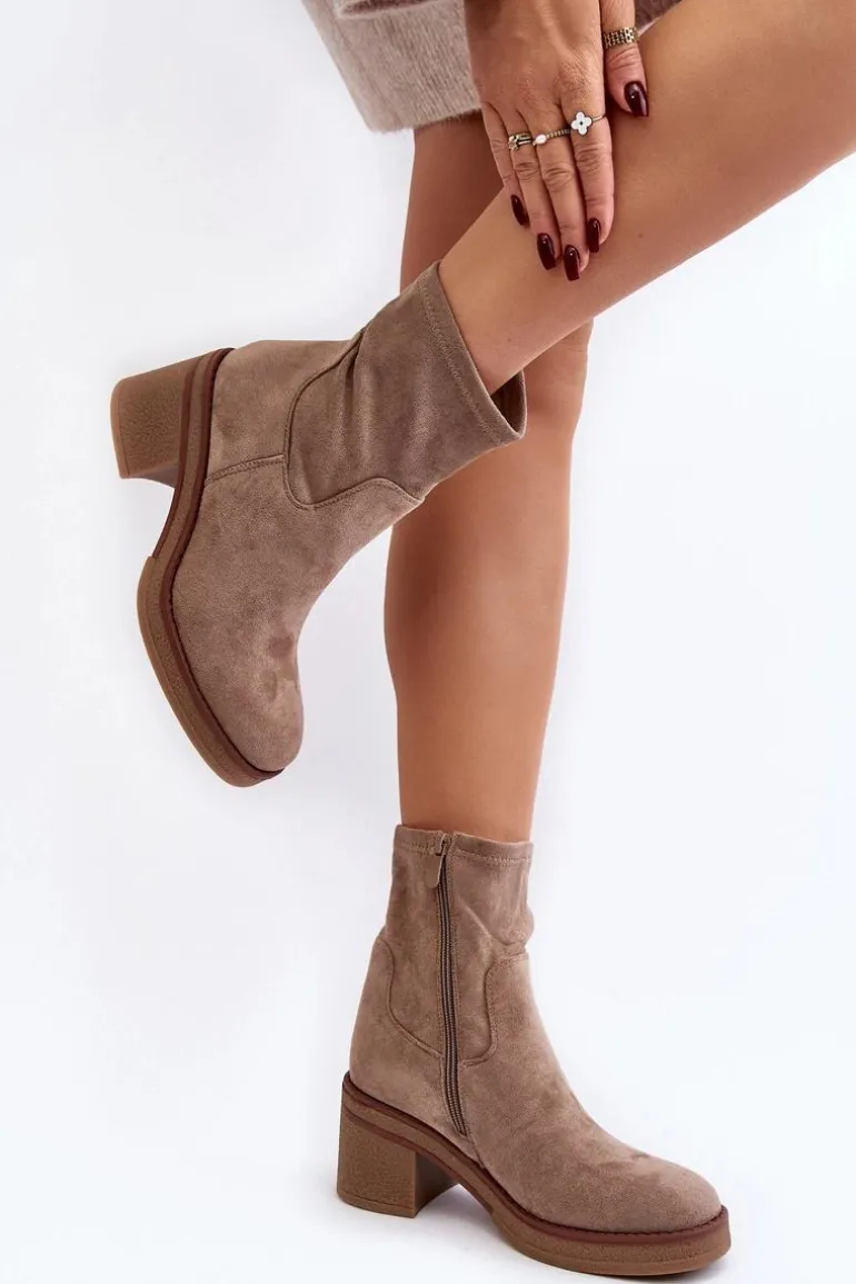 Damskie Botki Na Słupku Beżowe Argastis