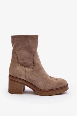 Damskie Botki Na Słupku Beżowe Argastis