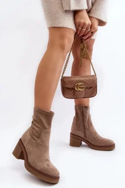 Damskie Botki Na Słupku Beżowe Argastis