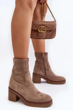 Damskie Botki Na Słupku Beżowe Argastis