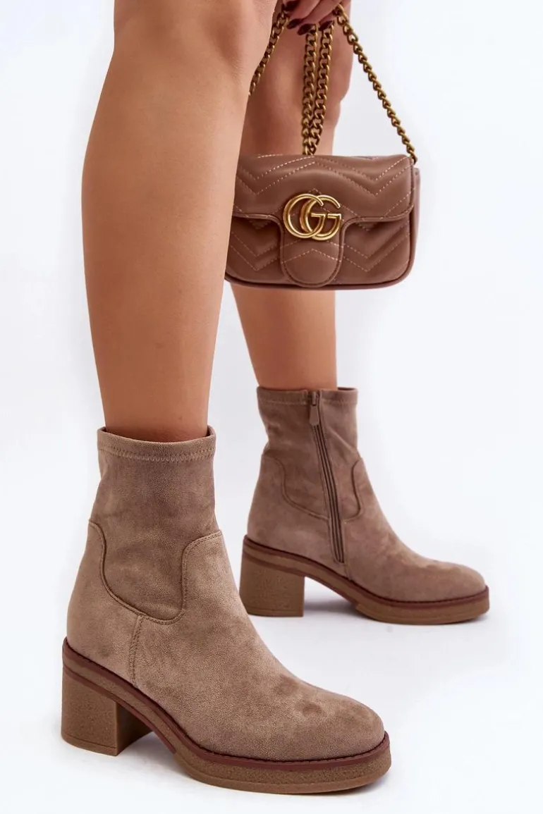 Damskie Botki Na Słupku Beżowe Argastis