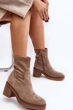 Damskie Botki Na Słupku Beżowe Argastis