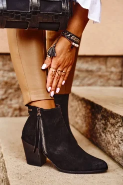 Damskie Botki Na Słupku Big Star Czarne GG274362