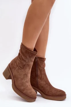 Damskie Botki Na Słupku Brązowe Argastis