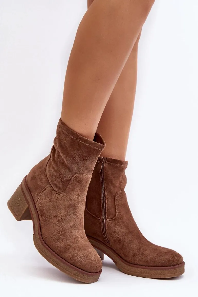 Damskie Botki Na Słupku Brązowe Argastis