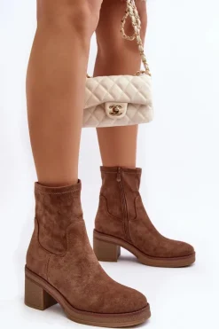 Damskie Botki Na Słupku Brązowe Argastis