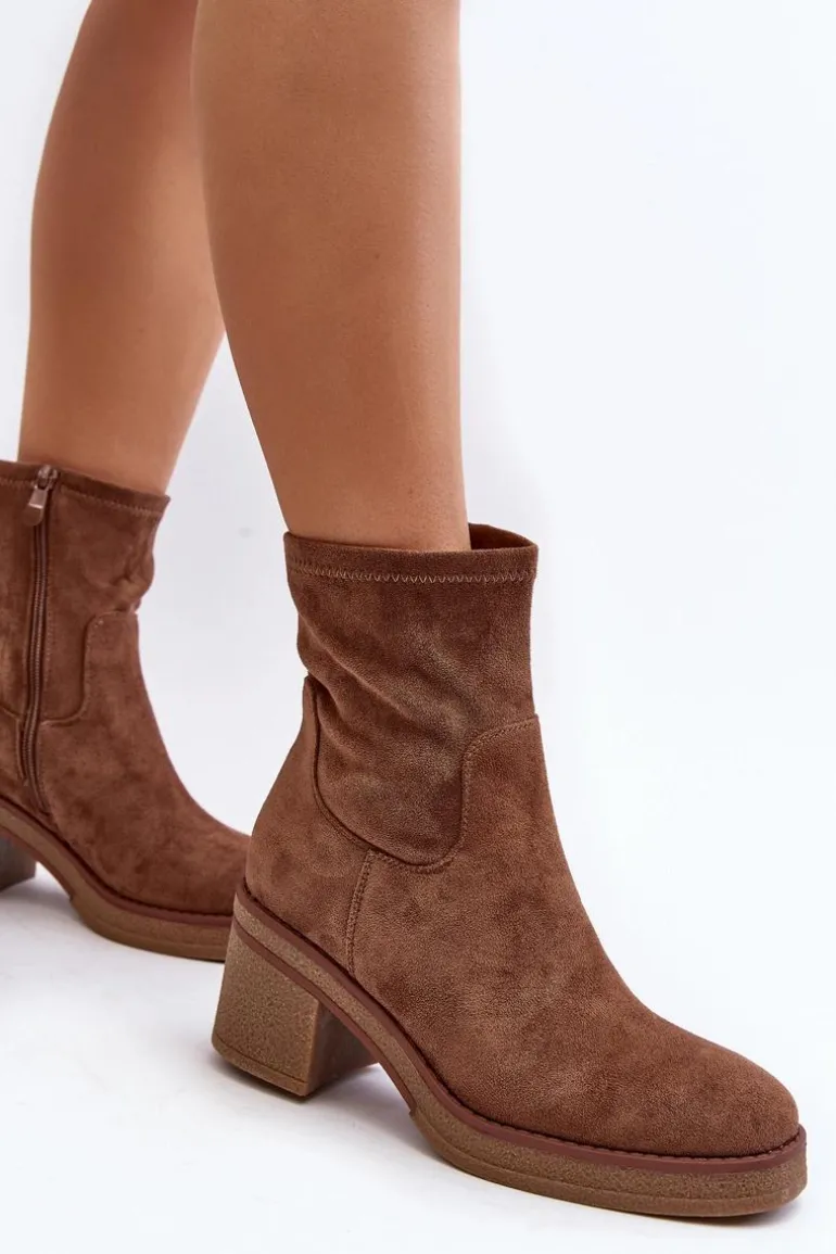 Damskie Botki Na Słupku Brązowe Argastis