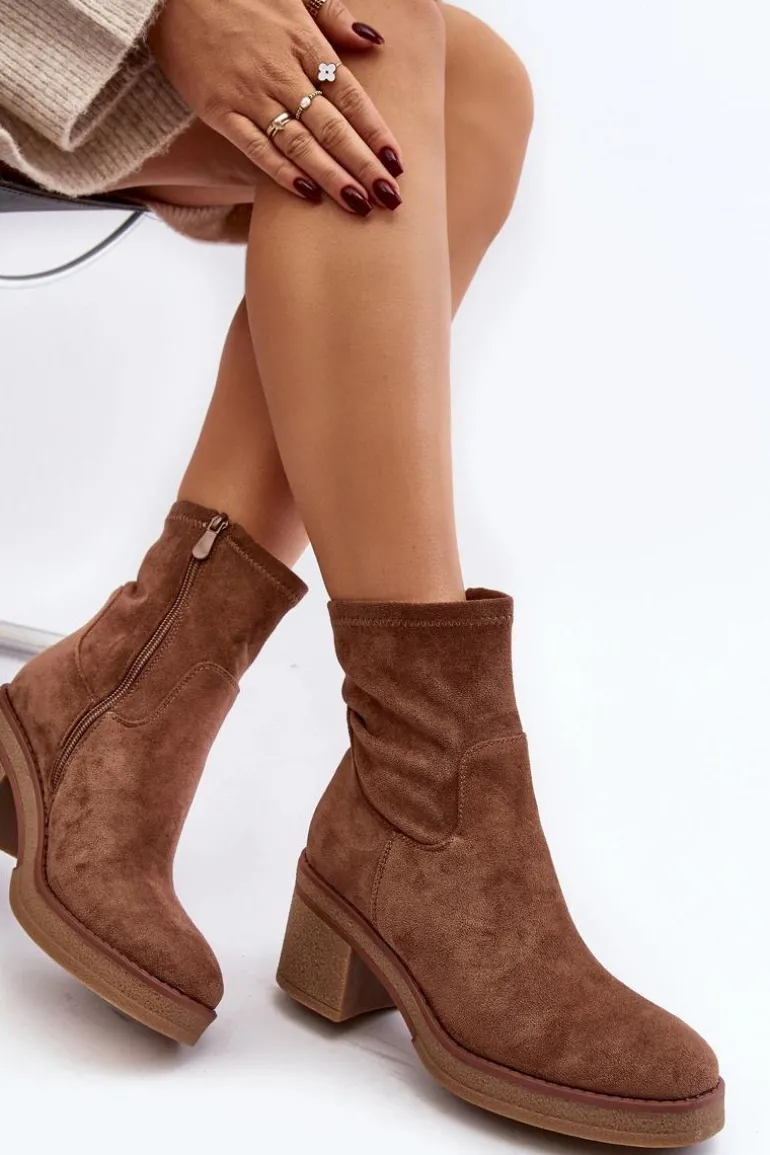 Damskie Botki Na Słupku Brązowe Argastis