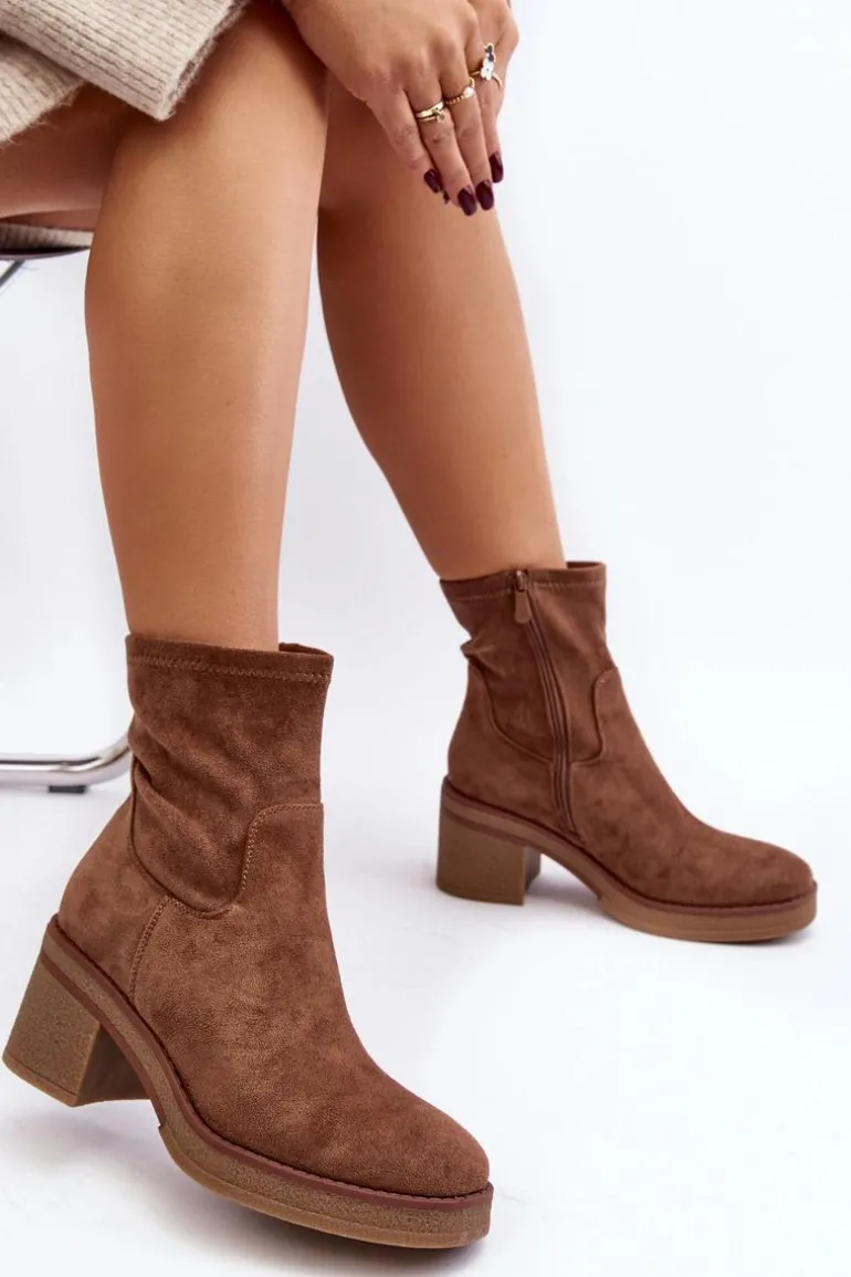 Damskie Botki Na Słupku Brązowe Argastis