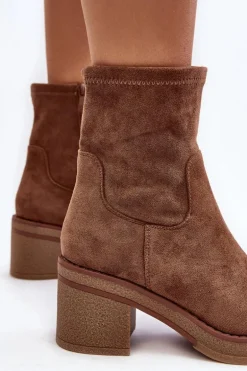 Damskie Botki Na Słupku Brązowe Argastis