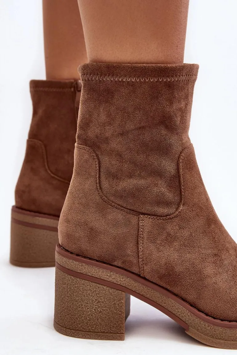 Damskie Botki Na Słupku Brązowe Argastis