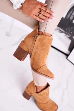 Damskie Botki Na Słupku Camel Wycięte Meliori