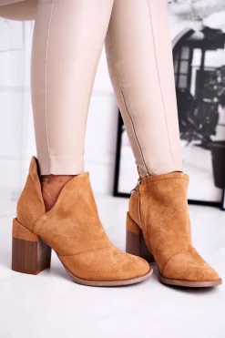 Damskie Botki Na Słupku Camel Wycięte Meliori