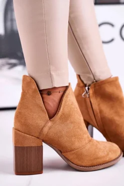 Damskie Botki Na Słupku Camel Wycięte Meliori