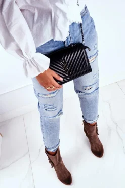 Damskie Botki Na Słupku Cappuccino Skórzane Quintana