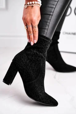 Damskie Botki Na Słupku Cętki Czarne Panther