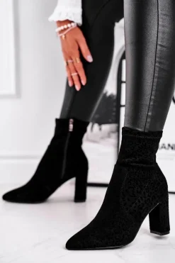 Damskie Botki Na Słupku Cętki Czarne Panther