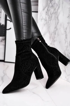 Damskie Botki Na Słupku Cętki Czarne Panther