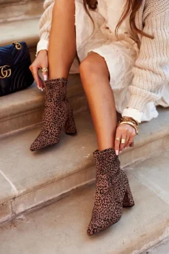 Damskie Botki Na Słupku Cętki Camel Panther