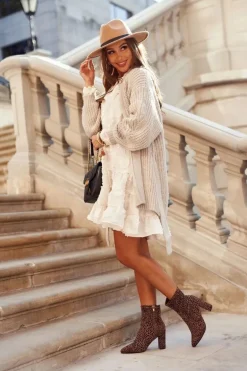 Damskie Botki Na Słupku Cętki Camel Panther