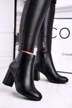 Damskie Botki Na Słupku Czarne Gun