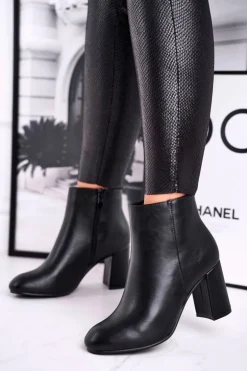 Damskie Botki Na Słupku Czarne Gun