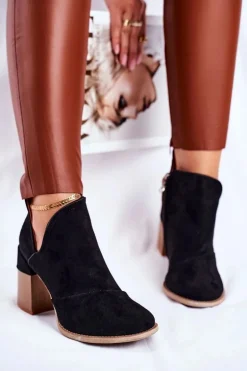 Damskie Botki Na Słupku Czarne Wycięte Meliori