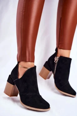 Damskie Botki Na Słupku Czarne Wycięte Meliori