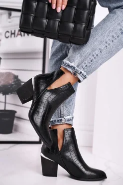 Damskie Botki Na Słupku Czarne Ruben