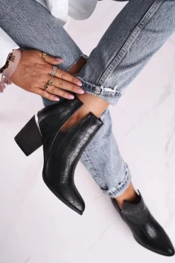 Damskie Botki Na Słupku Czarne Ruben