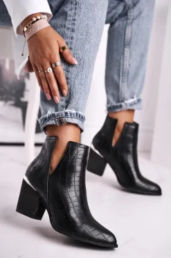 Damskie Botki Na Słupku Czarne Ruben