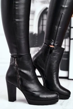 Damskie Botki Na Słupku Czarne Eugene
