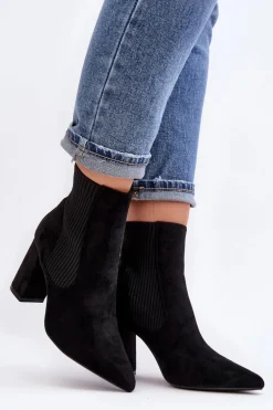 Damskie Botki Na Słupku Czarne Tapara