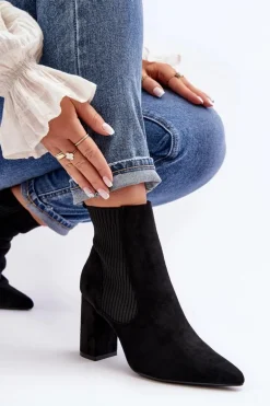 Damskie Botki Na Słupku Czarne Tapara