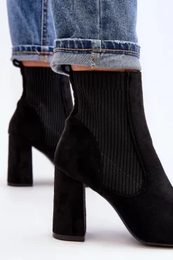 Damskie Botki Na Słupku Czarne Tapara