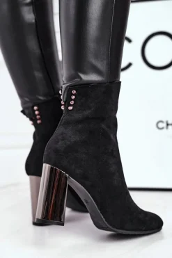 Damskie Botki Na Słupku Czarne Trens