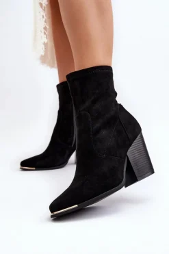 Damskie Botki Na Słupku Czarne Sanile