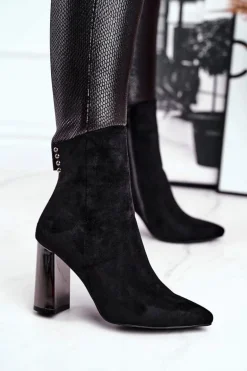 Damskie Botki Na Słupku Czarne Trens