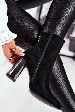 Damskie Botki Na Słupku Czarne Trens