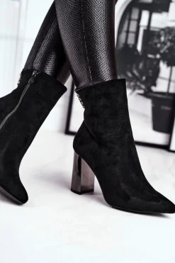 Damskie Botki Na Słupku Czarne Trens