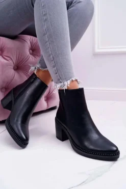 Damskie Botki Na Słupku Czarne Duo