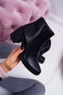 Damskie Botki Na Słupku Czarne Duo