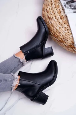 Damskie Botki Na Słupku Czarne Duo